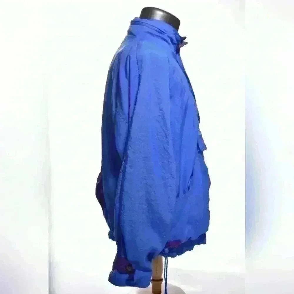 90s ADIDAS Neon Blue Purple Nylon Anorak Windbreaker Track Jacket Hoodie L XL - Picture 4 of 9